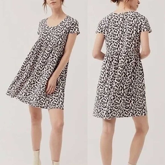 Pact | XS Organic Cotton Pink Leopard Revive Baby Doll Tiered Swing Mini Dress - Picture 2 of 10